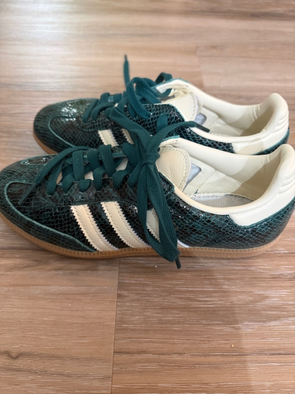 adidas Dark Green Snake-Print Samba Sneakers with White Stripes